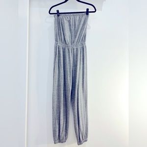 American Apparel Strapless Jumpsuit Romper in Chambray Soft Cotton Jersey Grey